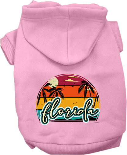 Pet Dog & Cat Screen Printed Hoodie for Small to Medium Pets (Sizes XS-XL), "Florida Retro Beach Sunset"