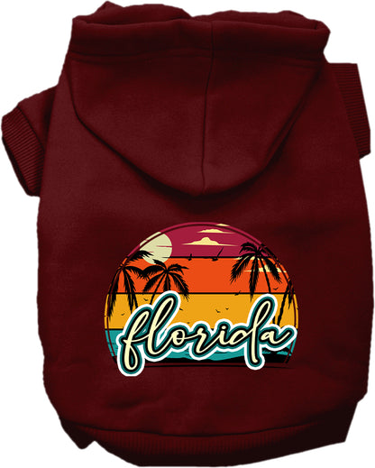 Pet Dog & Cat Screen Printed Hoodie for Small to Medium Pets (Sizes XS-XL), "Florida Retro Beach Sunset"