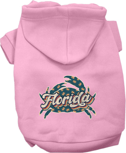 Pet Dog & Cat Screen Printed Hoodie for Medium to Large Pets (Sizes 2XL-6XL), "Florida Retro Crabs"