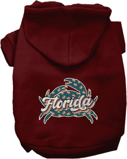 Pet Dog & Cat Screen Printed Hoodie for Small to Medium Pets (Sizes XS-XL), "Florida Retro Crabs"