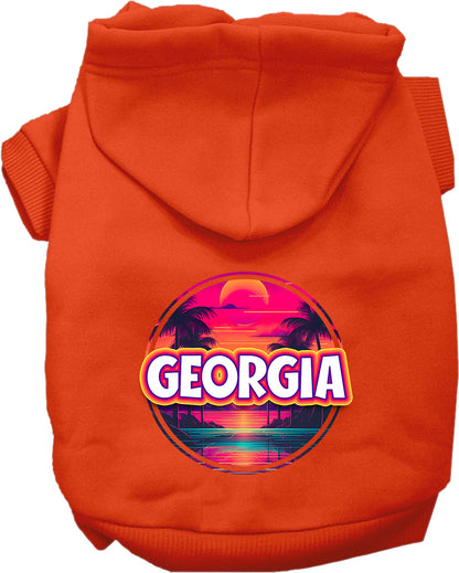 Pet Dog & Cat Screen Printed Hoodie for Small to Medium Pets (Sizes XS-XL), "Georgia Neon Beach Sunset"