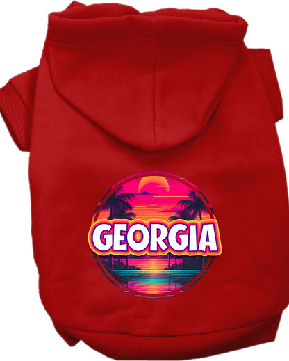 Pet Dog & Cat Screen Printed Hoodie for Small to Medium Pets (Sizes XS-XL), "Georgia Neon Beach Sunset"