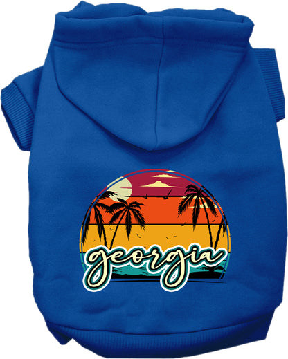 Pet Dog & Cat Screen Printed Hoodie for Small to Medium Pets (Sizes XS-XL), "Georgia Retro Beach Sunset"