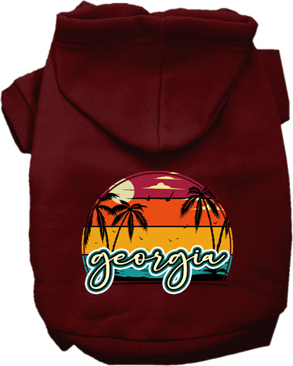 Pet Dog & Cat Screen Printed Hoodie for Medium to Large Pets (Sizes 2XL-6XL), "Georgia Retro Beach Sunset"