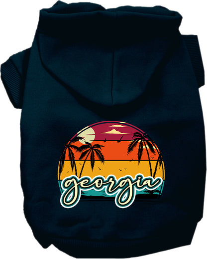 Pet Dog & Cat Screen Printed Hoodie for Medium to Large Pets (Sizes 2XL-6XL), "Georgia Retro Beach Sunset"