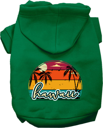 Pet Dog & Cat Screen Printed Hoodie for Small to Medium Pets (Sizes XS-XL), "Hawaii Retro Beach Sunset"