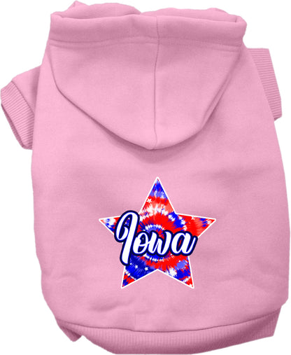 Pet Dog & Cat Screen Printed Hoodie for Small to Medium Pets (Sizes XS-XL), "Iowa Patriotic Tie Dye"