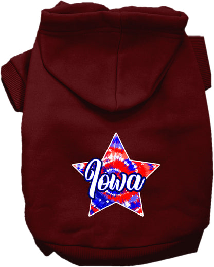 Pet Dog & Cat Screen Printed Hoodie for Small to Medium Pets (Sizes XS-XL), "Iowa Patriotic Tie Dye"