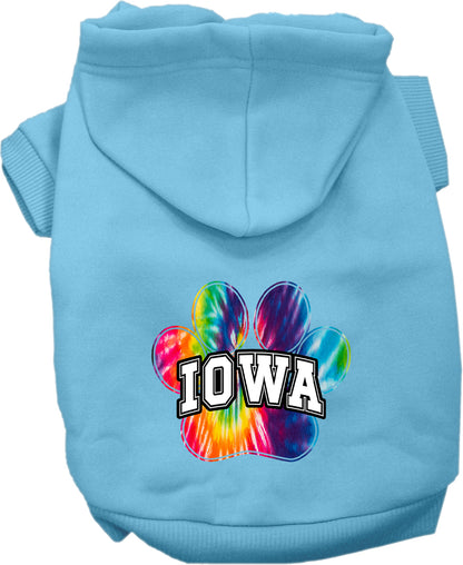 Pet Dog & Cat Screen Printed Hoodie for Small to Medium Pets (Sizes XS-XL), "Iowa Bright Tie Dye"