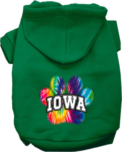 Pet Dog & Cat Screen Printed Hoodie for Small to Medium Pets (Sizes XS-XL), "Iowa Bright Tie Dye"