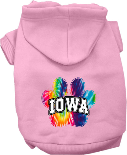 Pet Dog & Cat Screen Printed Hoodie for Small to Medium Pets (Sizes XS-XL), "Iowa Bright Tie Dye"