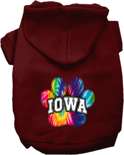 Pet Dog & Cat Screen Printed Hoodie for Small to Medium Pets (Sizes XS-XL), "Iowa Bright Tie Dye"