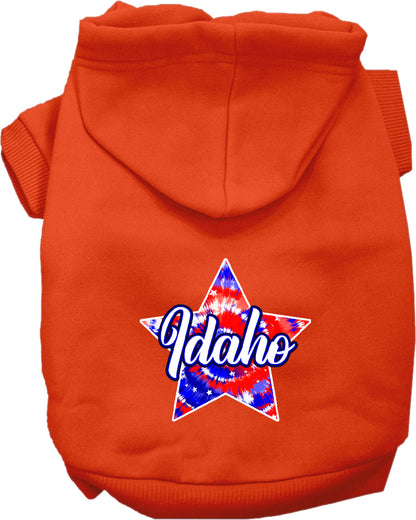 Pet Dog & Cat Screen Printed Hoodie for Small to Medium Pets (Sizes XS-XL), "Idaho Patriotic Tie Dye"