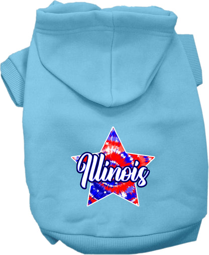 Pet Dog & Cat Screen Printed Hoodie for Small to Medium Pets (Sizes XS-XL), "Illinois Patriotic Tie Dye"