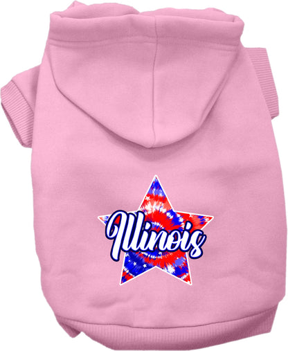 Pet Dog & Cat Screen Printed Hoodie for Small to Medium Pets (Sizes XS-XL), "Illinois Patriotic Tie Dye"