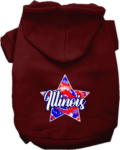 Pet Dog & Cat Screen Printed Hoodie for Small to Medium Pets (Sizes XS-XL), "Illinois Patriotic Tie Dye"