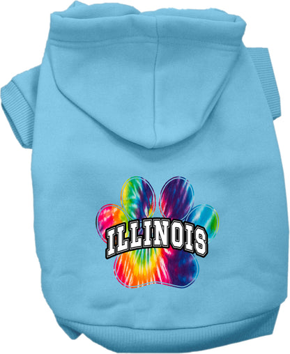 Pet Dog & Cat Screen Printed Hoodie for Small to Medium Pets (Sizes XS-XL), "Illinois Bright Tie Dye"