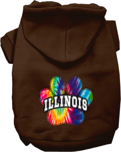 Pet Dog & Cat Screen Printed Hoodie for Small to Medium Pets (Sizes XS-XL), "Illinois Bright Tie Dye"