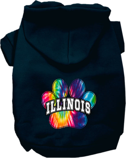 Pet Dog & Cat Screen Printed Hoodie for Medium to Large Pets (Sizes 2XL-6XL), "Illinois Bright Tie Dye"