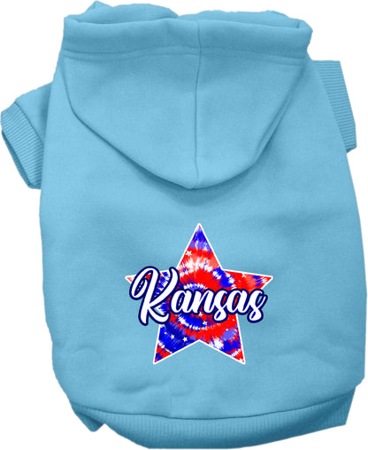 Pet Dog & Cat Screen Printed Hoodie for Small to Medium Pets (Sizes XS-XL), "Kansas Patriotic Tie Dye"