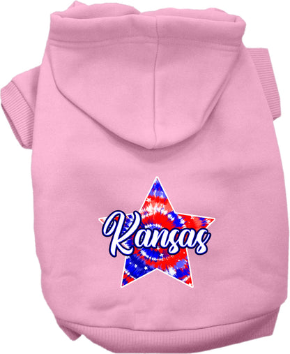 Pet Dog & Cat Screen Printed Hoodie for Small to Medium Pets (Sizes XS-XL), "Kansas Patriotic Tie Dye"