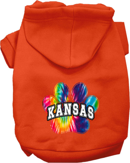 Pet Dog & Cat Screen Printed Hoodie for Small to Medium Pets (Sizes XS-XL), "Kansas Bright Tie Dye"