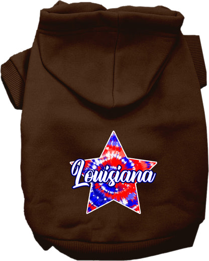 Pet Dog & Cat Screen Printed Hoodie for Small to Medium Pets (Sizes XS-XL), "Louisiana Patriotic Tie Dye"