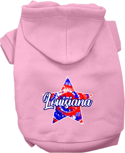 Pet Dog & Cat Screen Printed Hoodie for Small to Medium Pets (Sizes XS-XL), "Louisiana Patriotic Tie Dye"