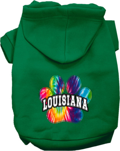 Pet Dog & Cat Screen Printed Hoodie for Small to Medium Pets (Sizes XS-XL), "Louisiana Bright Tie Dye"