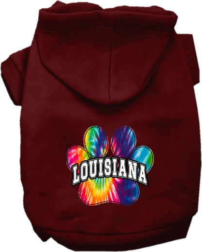 Pet Dog & Cat Screen Printed Hoodie for Small to Medium Pets (Sizes XS-XL), "Louisiana Bright Tie Dye"