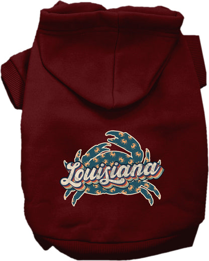 Pet Dog & Cat Screen Printed Hoodie for Small to Medium Pets (Sizes XS-XL), "Louisiana Retro Crabs"