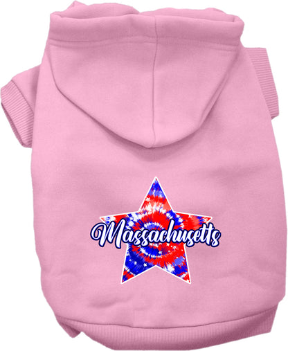 Pet Dog & Cat Screen Printed Hoodie for Small to Medium Pets (Sizes XS-XL), "Massachusetts Patriotic Tie Dye"