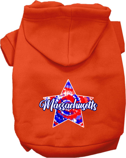 Pet Dog & Cat Screen Printed Hoodie for Small to Medium Pets (Sizes XS-XL), "Massachusetts Patriotic Tie Dye"