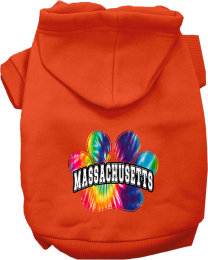 Pet Dog & Cat Screen Printed Hoodie for Small to Medium Pets (Sizes XS-XL), "Massachusetts Bright Tie Dye"