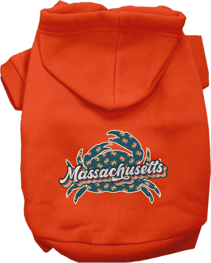 Pet Dog & Cat Screen Printed Hoodie for Small to Medium Pets (Sizes XS-XL), "Massachusetts Retro Crabs"