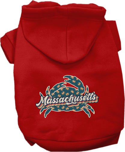 Pet Dog & Cat Screen Printed Hoodie for Small to Medium Pets (Sizes XS-XL), "Massachusetts Retro Crabs"