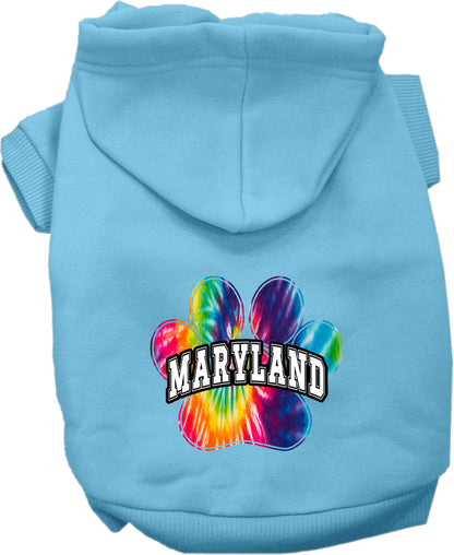 Pet Dog & Cat Screen Printed Hoodie for Small to Medium Pets (Sizes XS-XL), "Maryland Bright Tie Dye"