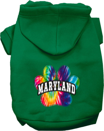 Pet Dog & Cat Screen Printed Hoodie for Small to Medium Pets (Sizes XS-XL), "Maryland Bright Tie Dye"