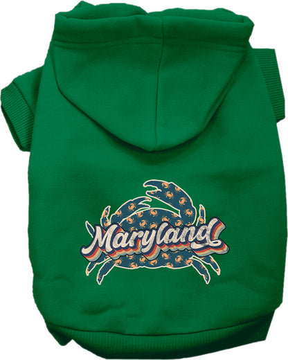 Pet Dog & Cat Screen Printed Hoodie for Small to Medium Pets (Sizes XS-XL), "Maryland Retro Crabs"