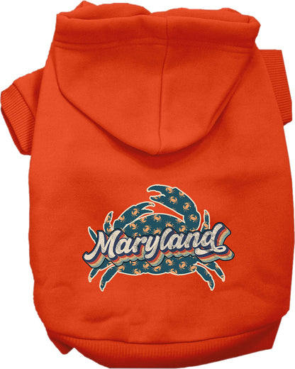 Pet Dog & Cat Screen Printed Hoodie for Small to Medium Pets (Sizes XS-XL), "Maryland Retro Crabs"