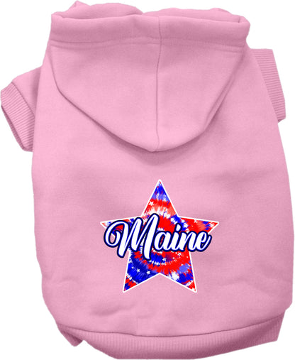 Pet Dog & Cat Screen Printed Hoodie for Small to Medium Pets (Sizes XS-XL), "Maine Patriotic Tie Dye"