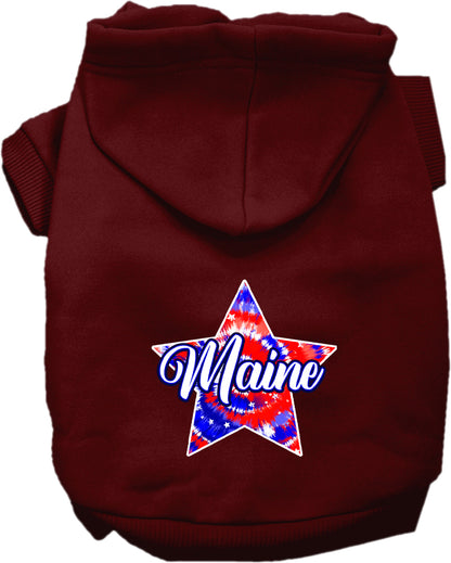 Pet Dog & Cat Screen Printed Hoodie for Small to Medium Pets (Sizes XS-XL), "Maine Patriotic Tie Dye"