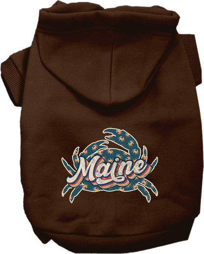 Pet Dog & Cat Screen Printed Hoodie for Small to Medium Pets (Sizes XS-XL), "Maine Retro Crabs"