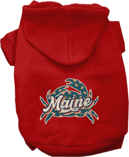 Pet Dog & Cat Screen Printed Hoodie for Small to Medium Pets (Sizes XS-XL), "Maine Retro Crabs"