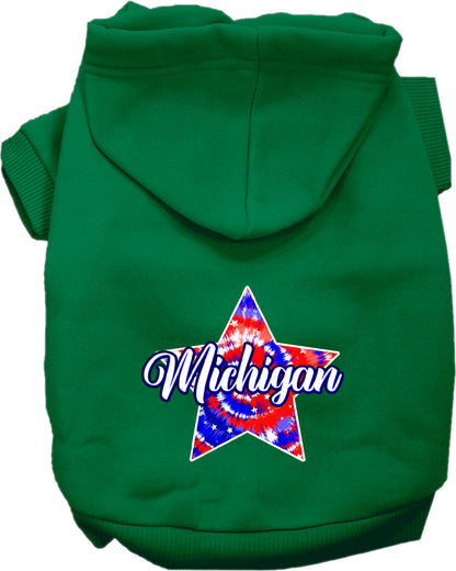 Pet Dog & Cat Screen Printed Hoodie for Small to Medium Pets (Sizes XS-XL), "Michigan Patriotic Tie Dye"