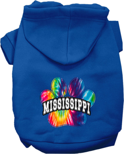 Pet Dog & Cat Screen Printed Hoodie for Small to Medium Pets (Sizes XS-XL), "Mississippi Bright Tie Dye"