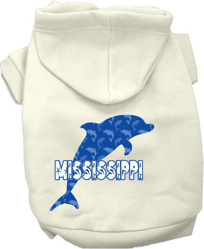 Pet Dog & Cat Screen Printed Hoodie for Small to Medium Pets (Sizes XS-XL), "Mississippi Blue Dolphins"