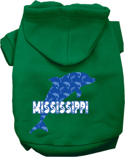 Pet Dog & Cat Screen Printed Hoodie for Small to Medium Pets (Sizes XS-XL), "Mississippi Blue Dolphins"