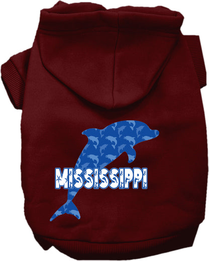 Pet Dog & Cat Screen Printed Hoodie for Small to Medium Pets (Sizes XS-XL), "Mississippi Blue Dolphins"