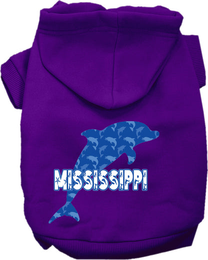 Pet Dog & Cat Screen Printed Hoodie for Small to Medium Pets (Sizes XS-XL), "Mississippi Blue Dolphins"